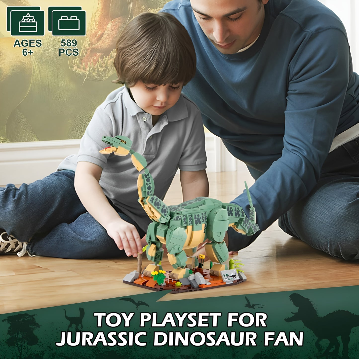 Dino Brontosaurus Building Block Set – 589-Piece Dinosaur Construction Toy (Kids 6+)