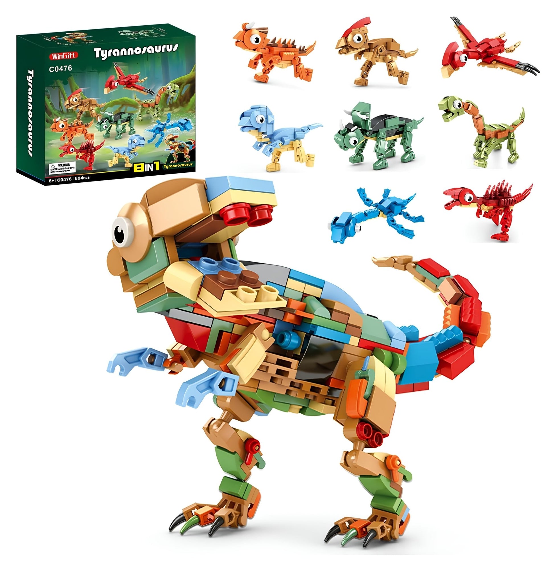8 - in - 1 Dinosaur Set – 604 PCS STEM Building Kit for Kids - STEM Building Toy by LULEGO