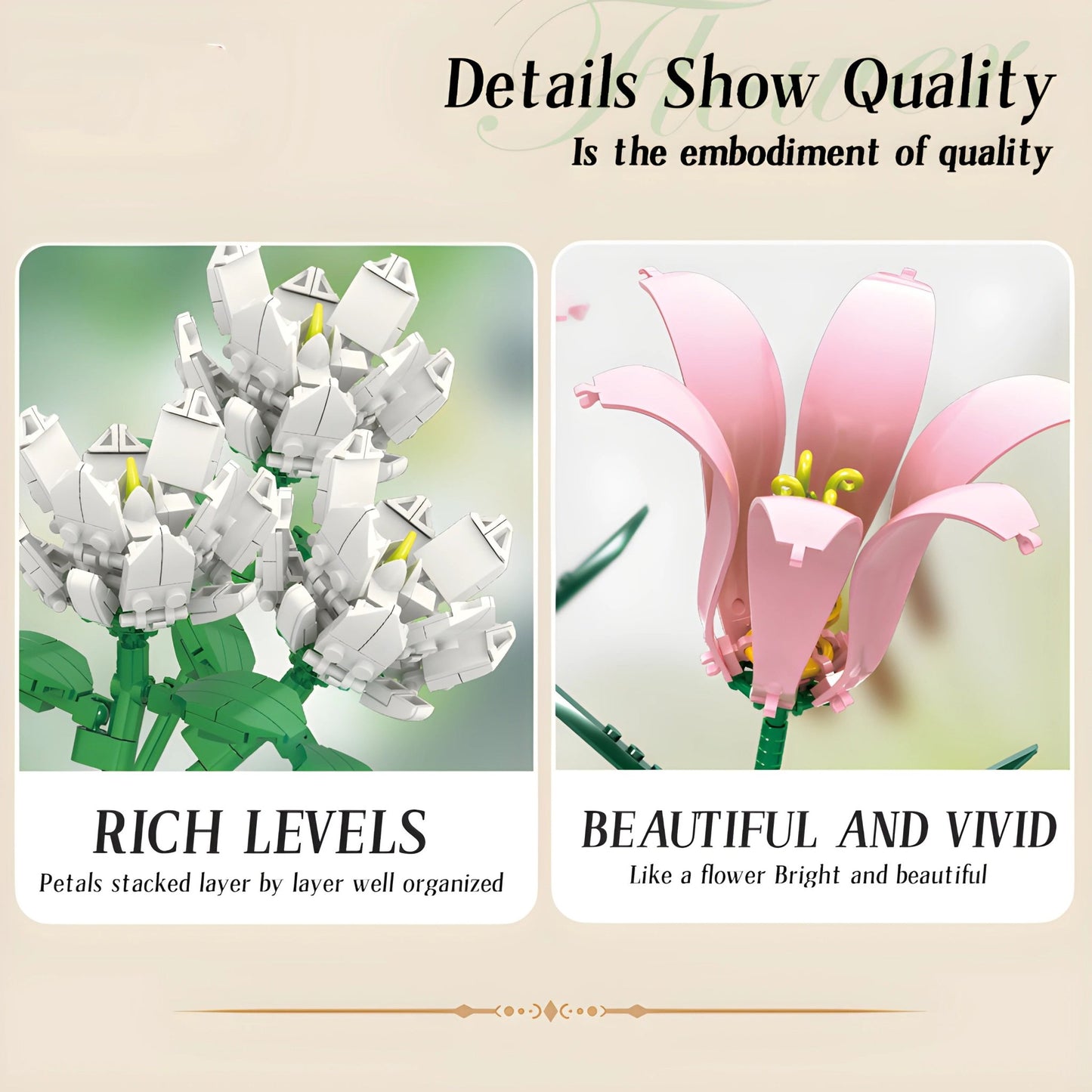 Artificial Flower Bouquet – 653 PCS 6 Floral Designs - STEM Building Toy by LULEGO