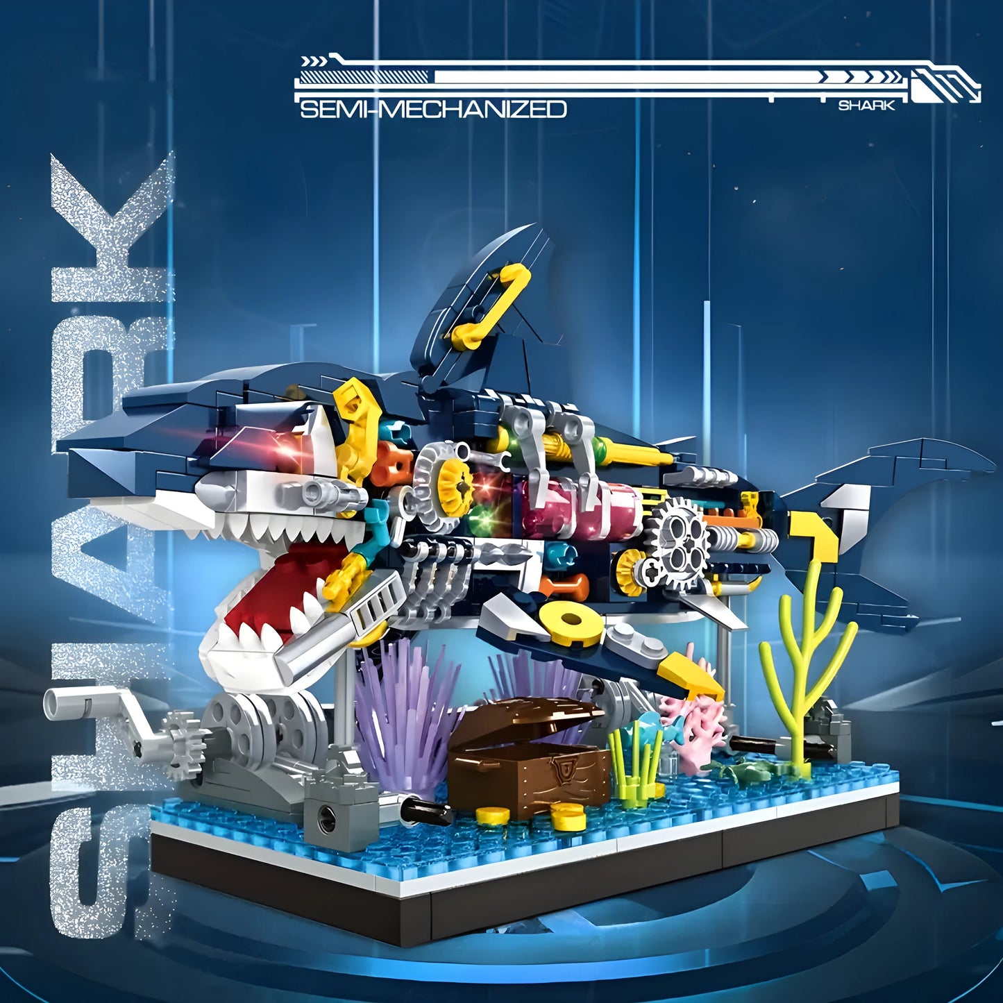 Cyberpunk Shark Building Set – Dive into an Exciting Marine Adventure! (499 Blocks) 6+
