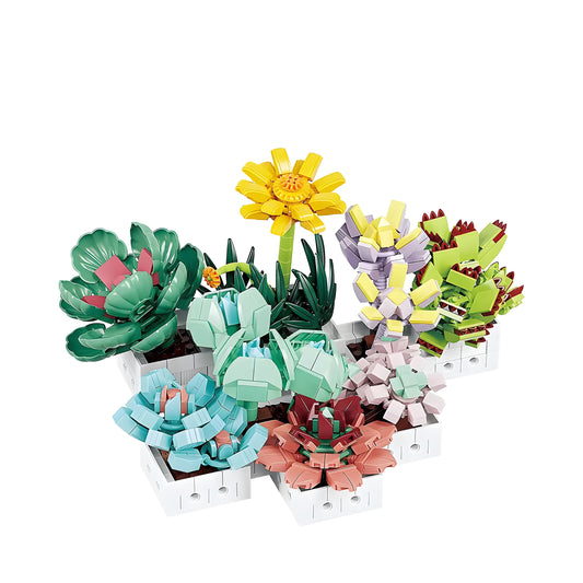 8 Mini Succulent Building Blocks Kit – Decorative Brick Toy for Home and Office